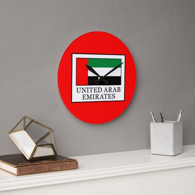 UAE Flag Round Red & Green Background Wall Clock | National Day Wall Decor | UAE Home & Office Decoration | Patriotic Gift Idea