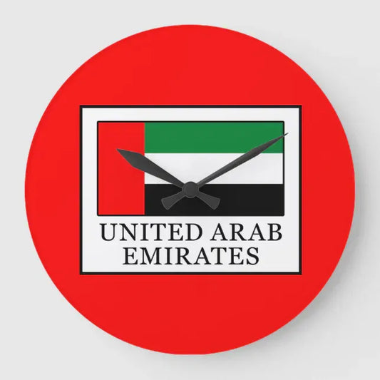 UAE Flag Round Red & Green Background Wall Clock | National Day Wall Decor | UAE Home & Office Decoration | Patriotic Gift Idea