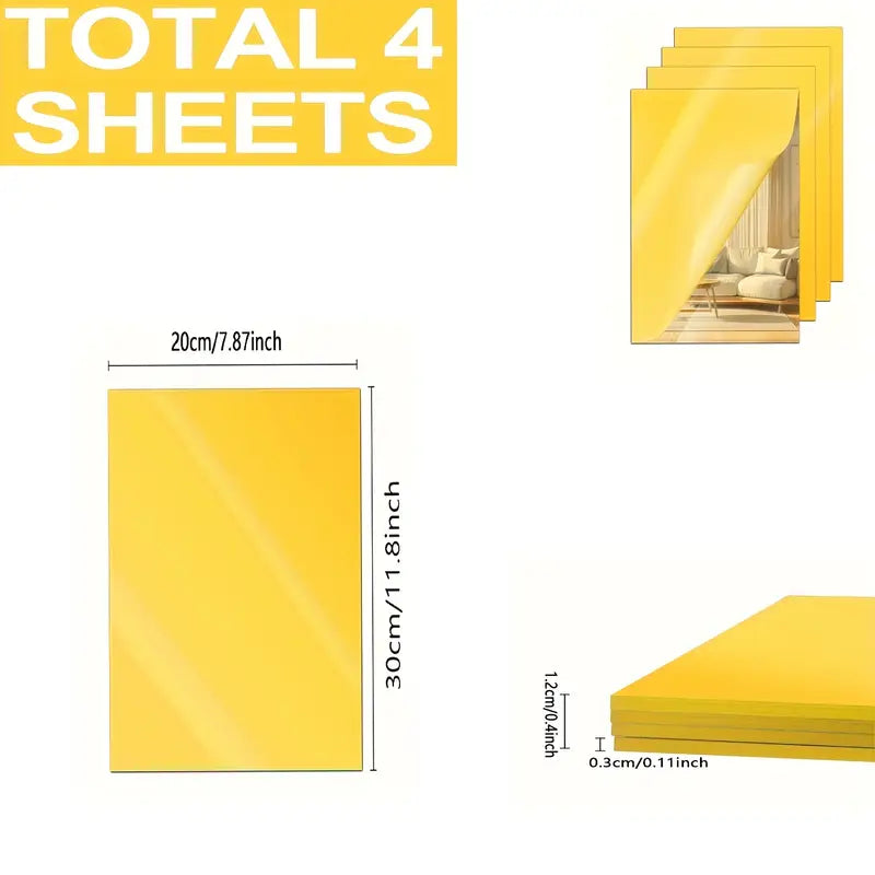 4 Pieces Of Mirrored Acrylic Sheets | Reflective Mirror Board Laser Board Surface Panel | Suitable For Home & Commercial Use