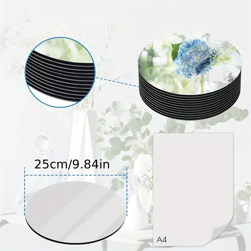 Circular Acrylic Mirror Trays | 12 PCS | 2mm Thick Shatterproof Self-Adhesive Wall Stickers, Detachable Horizontal Mirror Surface for Wedding Table, Birthday Party,  Versatile Tray Use, Modern Decorative Trays