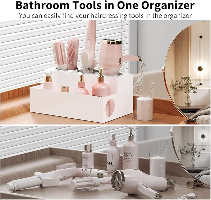 White Acrylic Hair Tool Organizer – Blow Dryer & Styling Holder for Bathroom Countertop & Vanity Storage