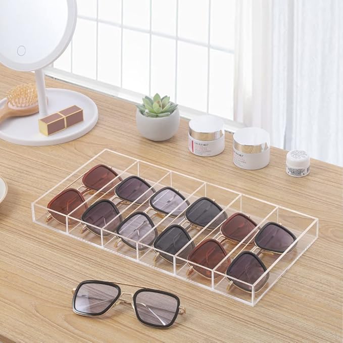 Premium Grade Acrylic Sunglasses Display Organizer, 6 Slot Clear Eyeglasses Storage Case Tray