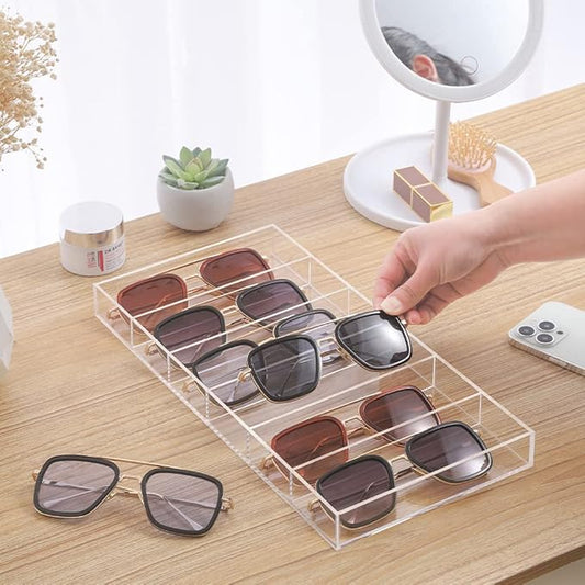 Premium Grade Acrylic Sunglasses Display Organizer, 6 Slot Clear Eyeglasses Storage Case Tray