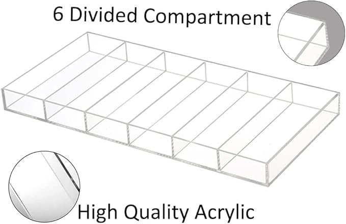 Premium Grade Acrylic Sunglasses Display Organizer, 6 Slot Clear Eyeglasses Storage Case Tray
