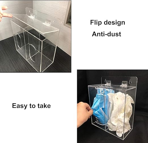 Acrylic Glove Dispenser Box Holder with Lid, Double Hairnet & Shoe Cover Dispenser, Bouffant Cap Dispenser, Emesis Bags Dispenser, Can Hang on The Wall and Stand on The Table (Clear)