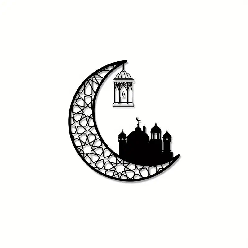 Ramadan Moon and Mosque | 2 pcs Acrylic Wall Decoration | Islamic Calligarphy