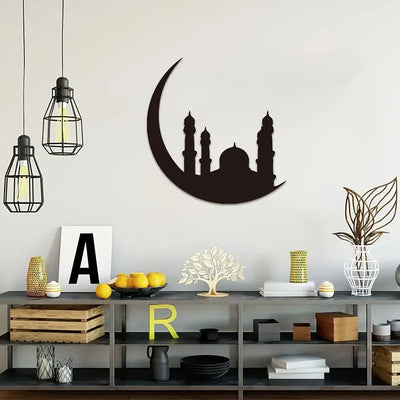 Ramadan Moon and Mosque With 3 minars | Acrylic Wall Decoration | Islamic Calligarphy