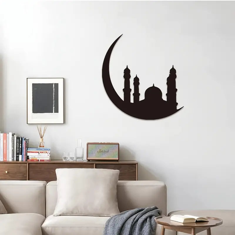 Ramadan Moon and Mosque With 3 minars | Acrylic Wall Decoration | Islamic Calligarphy