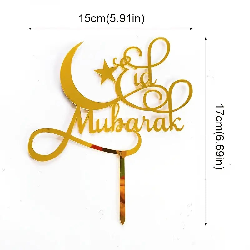 Eid Mubarak Cake Topper | set of 6 | Golden Acrylic | Eid Mubarak Cake Topper