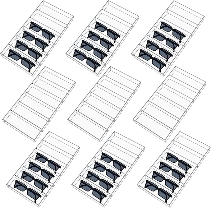 Acrylic Sunglass Organizer, 6 Slot Eye Glasses Storage Display Case Stackable Eyewear Drawer Organizer Tray
