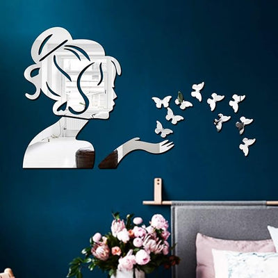 3D Acrylic Angel Fairy with Butterfly Decorative Mirror for Wall