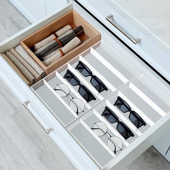 Acrylic Sunglass Organizer, 6 Slot Eye Glasses Storage Display Case Stackable Eyewear Drawer Organizer Tray