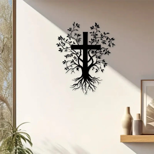 Jesus Cross with Tree - Chirsmas Gift - Chirstian Home Decal