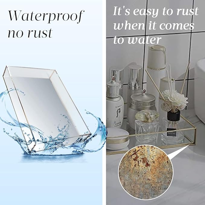 Vanity Tray, Multifunctional Bathroom Decorative Tray with Smooth Mirror Home Décor, Countertop Organization Bathroom Holder Organizer for Candles Perfume Cosmetics Jewelries