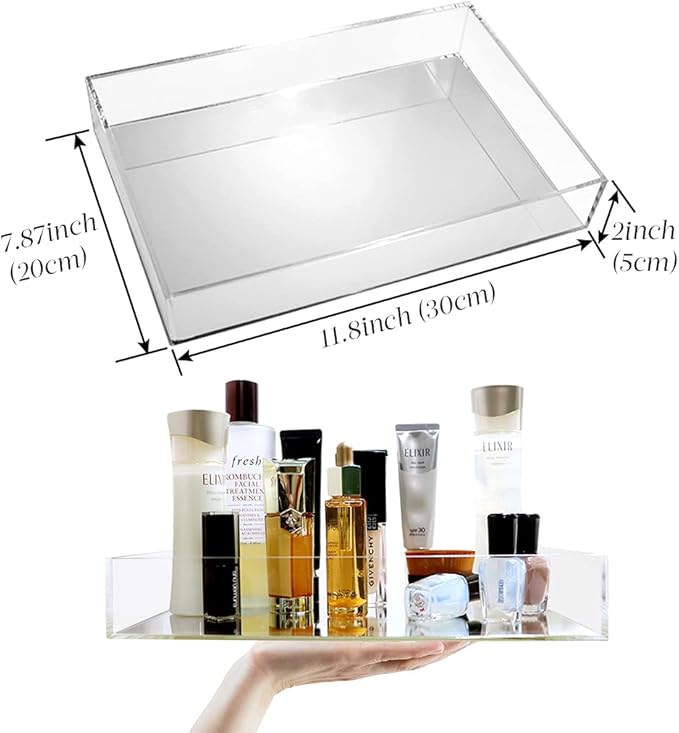 Vanity Tray, Multifunctional Bathroom Decorative Tray with Smooth Mirror Home Décor, Countertop Organization Bathroom Holder Organizer for Candles Perfume Cosmetics Jewelries