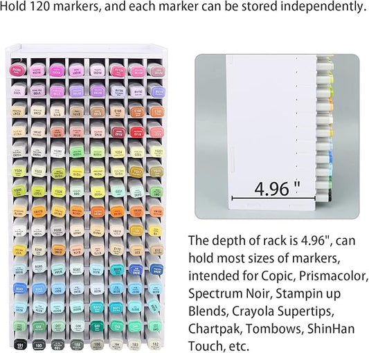 Acrylic Art Marker Storage Rack for 120 Markers Watercolour Brushes Pens Color Pencils Organizer Holder for Desk