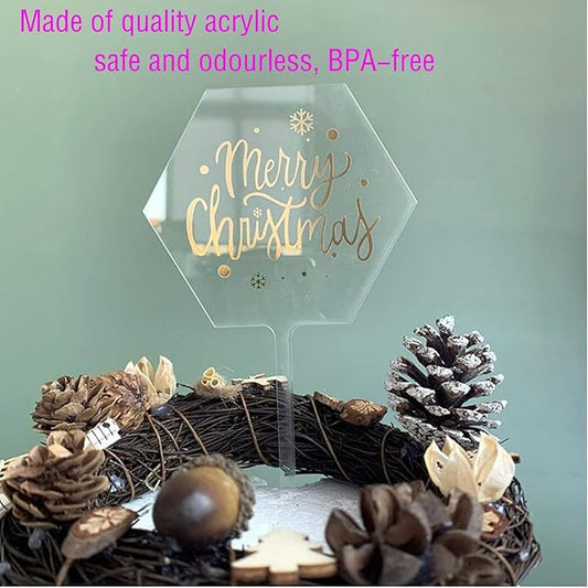10 Pcs Clear Acrylic Cake Toppers – Blank Hexagon Shape DIY Cake Decoration for Weddings, Birthdays & Parties
