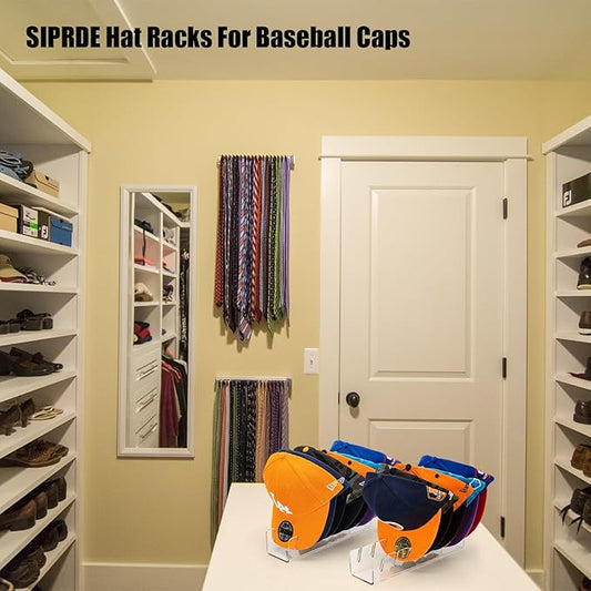 Hat Stand for Baseball Caps Display and Organizer - 2 Pack, No Install Acrylic Hat Holder for 14 Baseball Caps for Bedroom, Closet, Dresser(Clear)