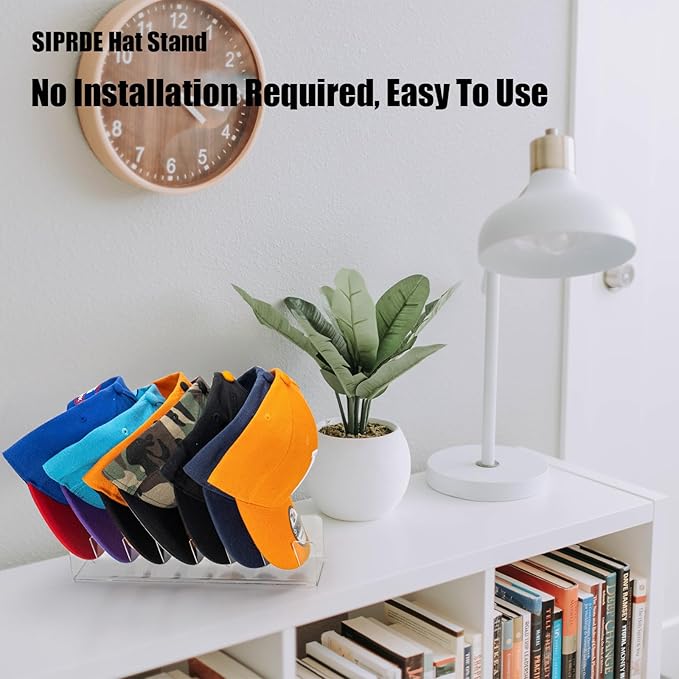 Hat Stand for Baseball Caps Display and Organizer - 2 Pack, No Install Acrylic Hat Holder for 14 Baseball Caps for Bedroom, Closet, Dresser(Clear)