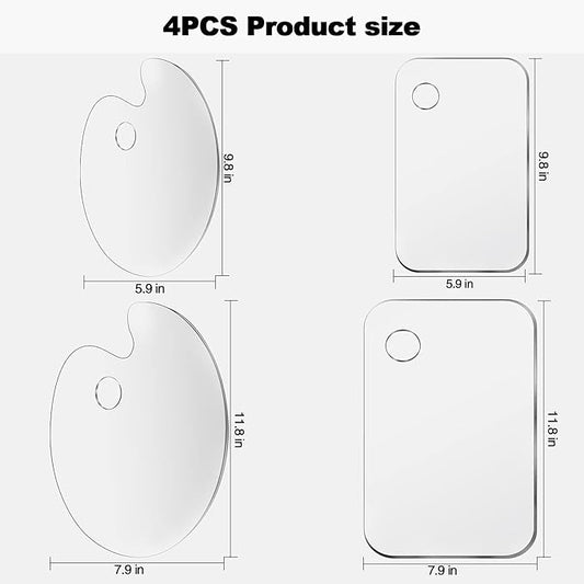 4 Pcs Clear Acrylic Paint Palettes – Premium Transparent Non-Stick Pallet for Oil, Watercolor & DIY Craft Painting