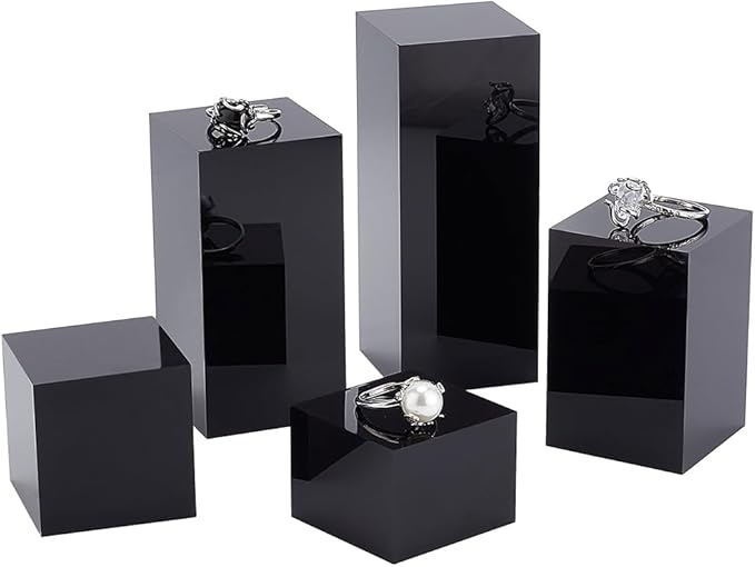 5Pcs Black Acrylic Cube Display Block 3/4/6/8/10cm Solid Display Pedestal Stand for Gem Display Jewelry Display Displaying Pop Figures Cosmetic Showing