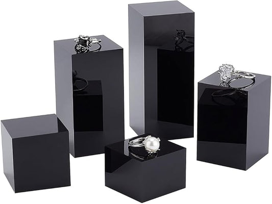 5Pcs Black Acrylic Cube Display Block 3/4/6/8/10cm Solid Display Pedestal Stand for Gem Display Jewelry Display Displaying Pop Figures Cosmetic Showing
