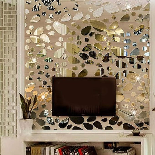3 Pcs Acrylic Mirror Wall Stickers – Cobblestone & Rhombus Shape Self-Adhesive Removable Wall Décor for Living Room & Bedroom