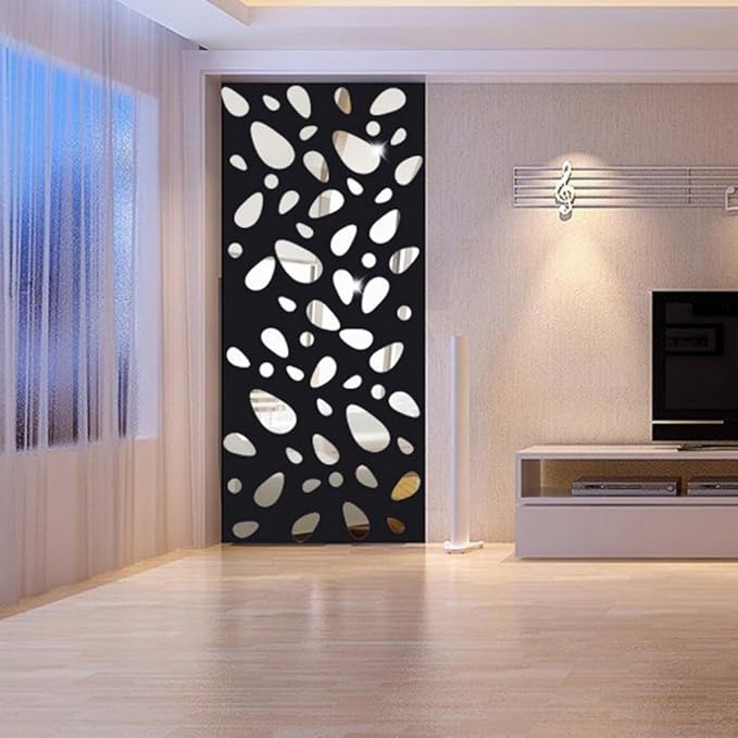 3 Pcs Acrylic Mirror Wall Stickers – Cobblestone & Rhombus Shape Self-Adhesive Removable Wall Décor for Living Room & Bedroom