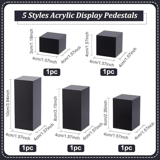 5Pcs Black Acrylic Cube Display Block 3/4/6/8/10cm Solid Display Pedestal Stand for Gem Display Jewelry Display Displaying Pop Figures Cosmetic Showing