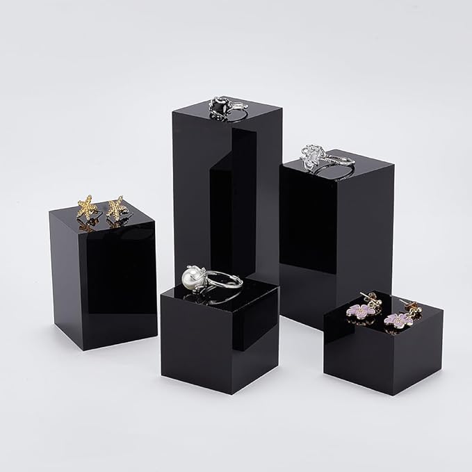 5Pcs Black Acrylic Cube Display Block 3/4/6/8/10cm Solid Display Pedestal Stand for Gem Display Jewelry Display Displaying Pop Figures Cosmetic Showing