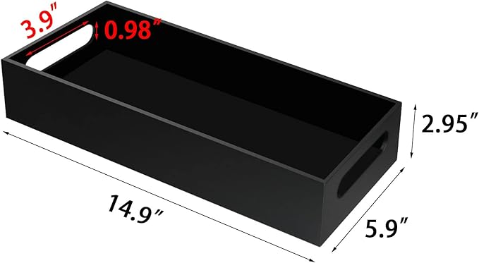 Acrylic Toilet Paper Holder with Storage – Black Toilet Tank Tray with Handles, Modern Bathroom Vanity Tray for Home Décor & Organization