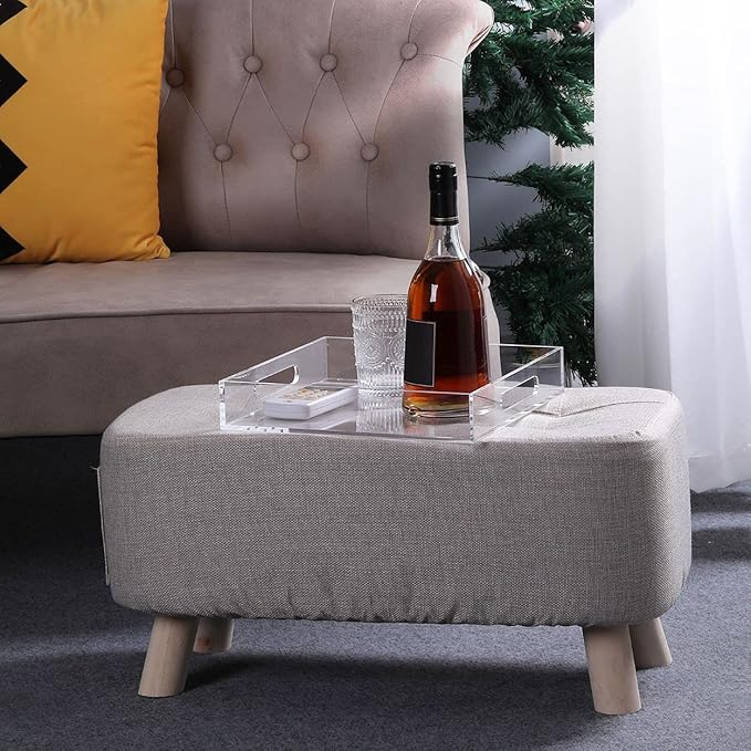 Acrylic Ottoman Tray with Handles 10x10x2 Inch Spill Proof Serving Tray Safe Edge Organizer Tray Decorative Tray for Living Room Bedroom Kitchen Bathroom Coffee Table Countertop