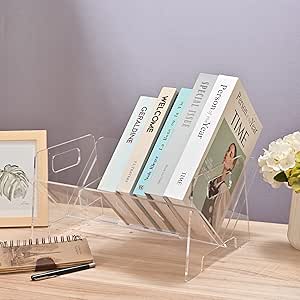 Clear Acrylic Mini Bookshelf – Small Desk Organizer & Bookcase for CDs, Books, Magazines | Desktop Storage Rack for Home & Office