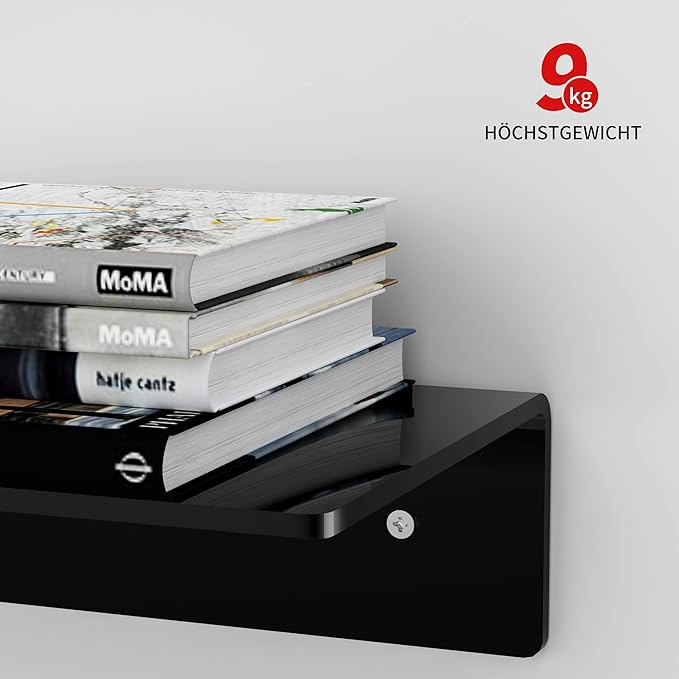 Set of 2 Black Acrylic Wall Shelves – 43cm L-Shape Floating Shelves, Perspex Corner Display Racks for Home Décor, Towels, Candles & Collectibles