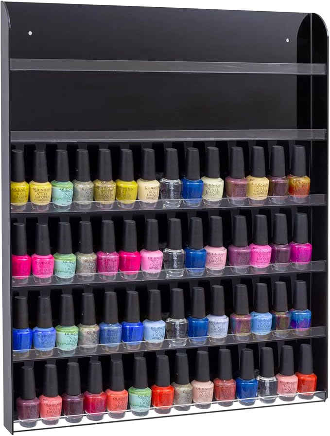 Black Acrylic Wall-Mounted Nail Polish Rack – 6-Tier Premium Display Shelf Organizer, Holds up to 102 Bottles