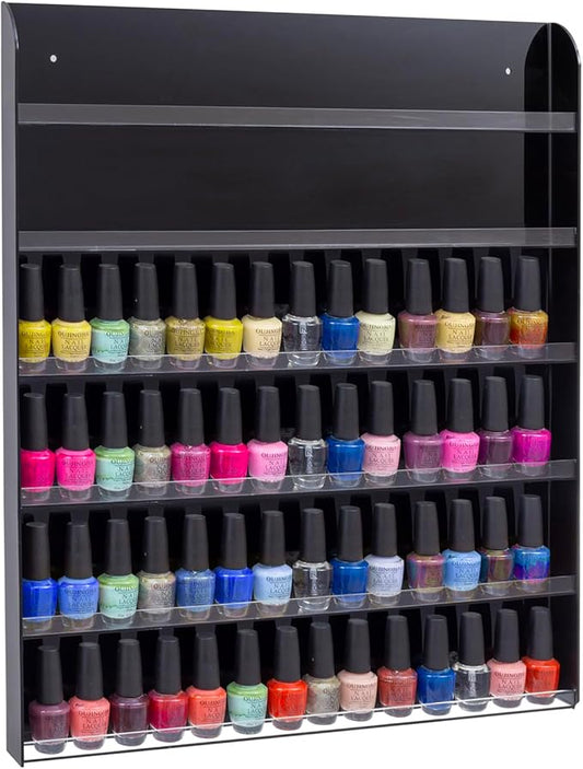 Black Acrylic Wall-Mounted Nail Polish Rack – 6-Tier Premium Display Shelf Organizer, Holds up to 102 Bottles