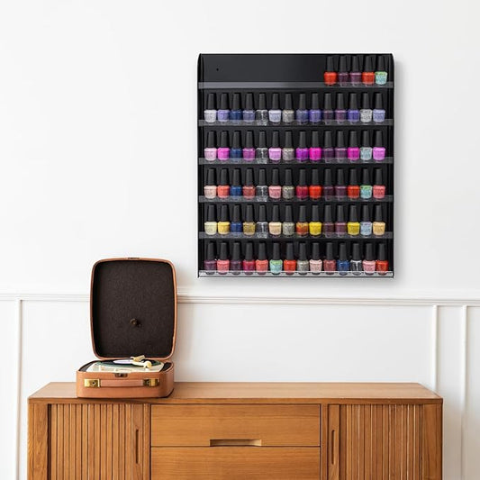 Black Acrylic Wall-Mounted Nail Polish Rack – 6-Tier Premium Display Shelf Organizer, Holds up to 102 Bottles