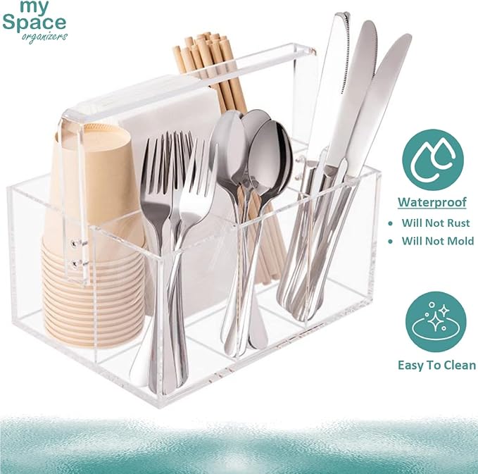Space Organizers Plastic Acrylic Utensil Holder Silverware Caddy For Picnic Party