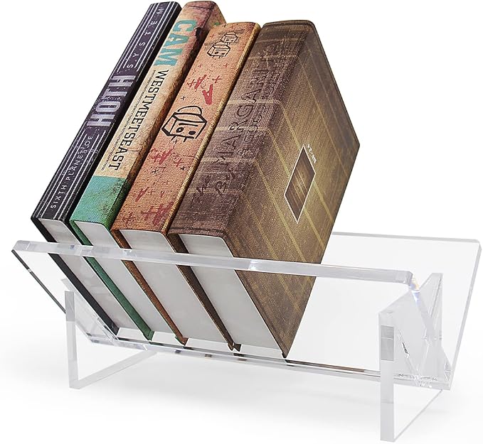Clear Acrylic Desktop Bookshelf – Modern Bookcase & Magazine Organizer Rack for Office, Study, Library & Home