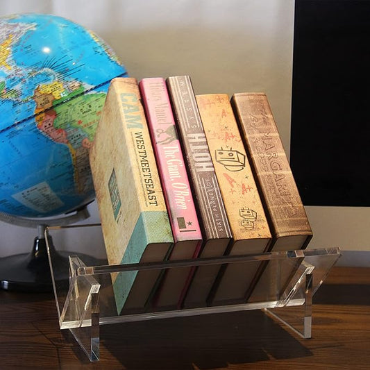 Clear Acrylic Desktop Bookshelf – Modern Bookcase & Magazine Organizer Rack for Office, Study, Library & Home