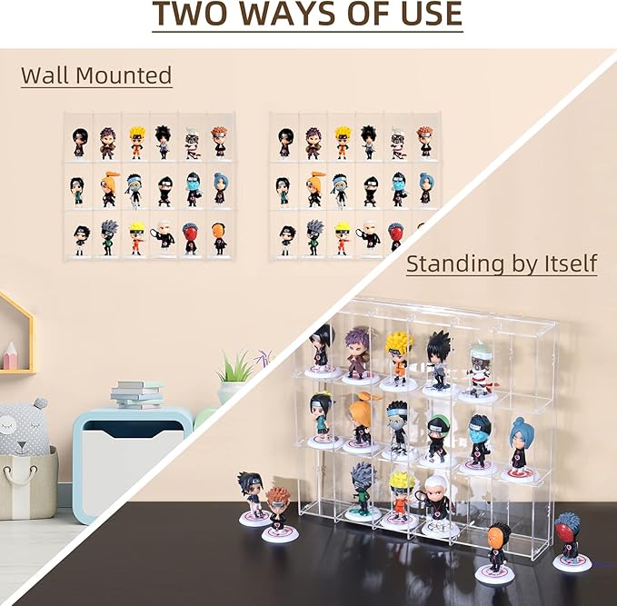 2 Pack Acrylic Display Case, 18 Compartments Clear Showcase Organizer, 6 Tiers Matchbox Display Cabinet for Mini Toys, Hot Wheels and LOL Dolls