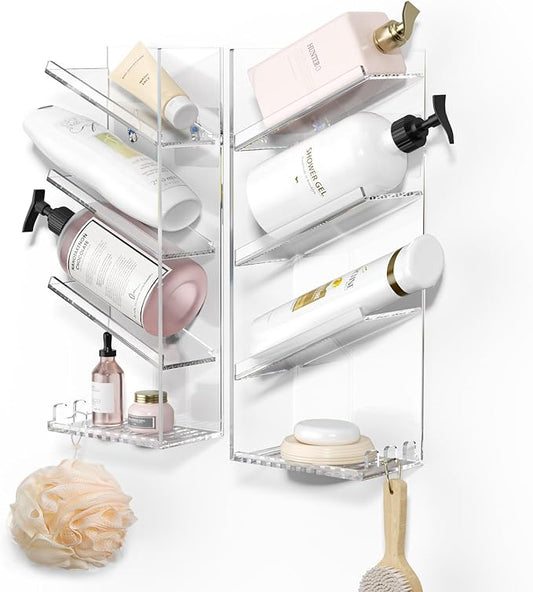 Clear Acrylic Shower Caddy – Wall-Mounted Bathroom Organizer Shelf with Suction Cups | No-Drill, Rustproof Shampoo & Bath Storage