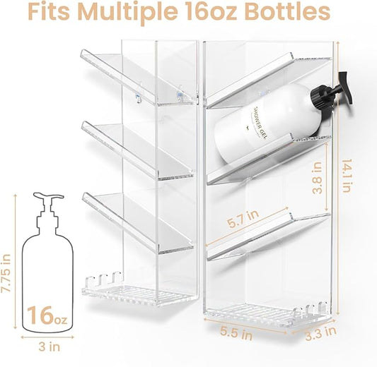 Clear Acrylic Shower Caddy – Wall-Mounted Bathroom Organizer Shelf with Suction Cups | No-Drill, Rustproof Shampoo & Bath Storage