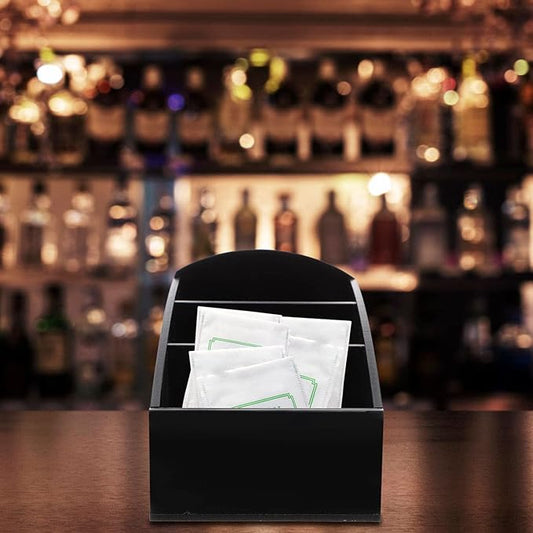 Coffee Station Organizer Tea Storage Box, Made of Acrylic with 3 Compartments, Hotel Tea Bag Box, Desktop Sugar Bag Holder for Tea Bags,Sugar, Coffee Pods Black Sugar Bag Organizer