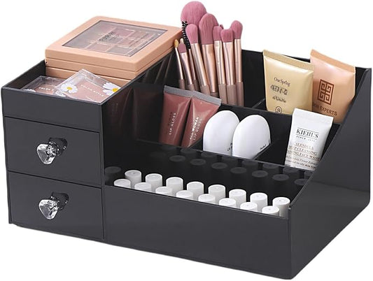 Large Acrylic Makeup Organizer with Drawers – Vanity Cosmetics Storage for Lipsticks, Skincare, Jewelry & Nail Care