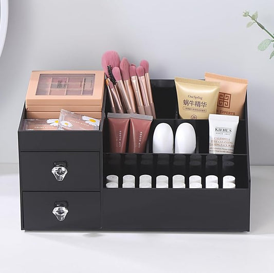 Large Acrylic Makeup Organizer with Drawers – Vanity Cosmetics Storage for Lipsticks, Skincare, Jewelry & Nail Care