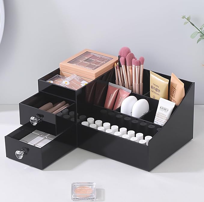 Large Acrylic Makeup Organizer with Drawers – Vanity Cosmetics Storage for Lipsticks, Skincare, Jewelry & Nail Care