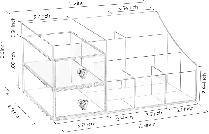 Large Acrylic Makeup Organizer with Drawers – Vanity Cosmetics Storage for Lipsticks, Skincare, Jewelry & Nail Care