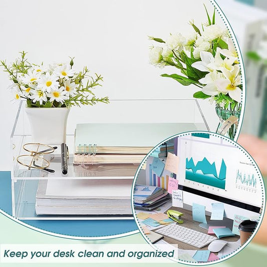 Acrylic Desk Organizers and Accessories Tier Paper File Organizer Tray Stackable Document Clear Desk Accessories for Office Workspace Organization