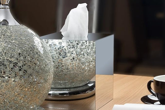 JackCubeDesign Acrylic Mirror Tissue Box Cover – Square Kleenex & Napkin Holder Organizer Stand